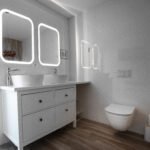 Kupaonski ormar s dva umivaonika, WC školjka i moderan dizajn s čistim linijama